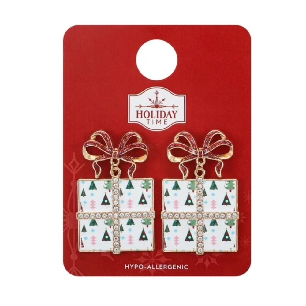 New Holiday Time Wrapped Christmas Present Earrings